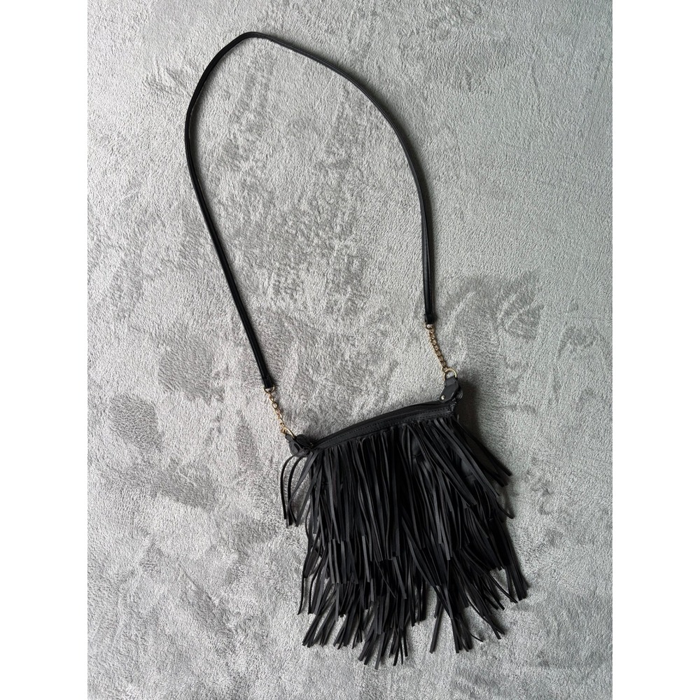 Rue21 Womens Crossbody Bag Small Black Faux Leather Fringe Western Boho Festival - Picture 14 of 14